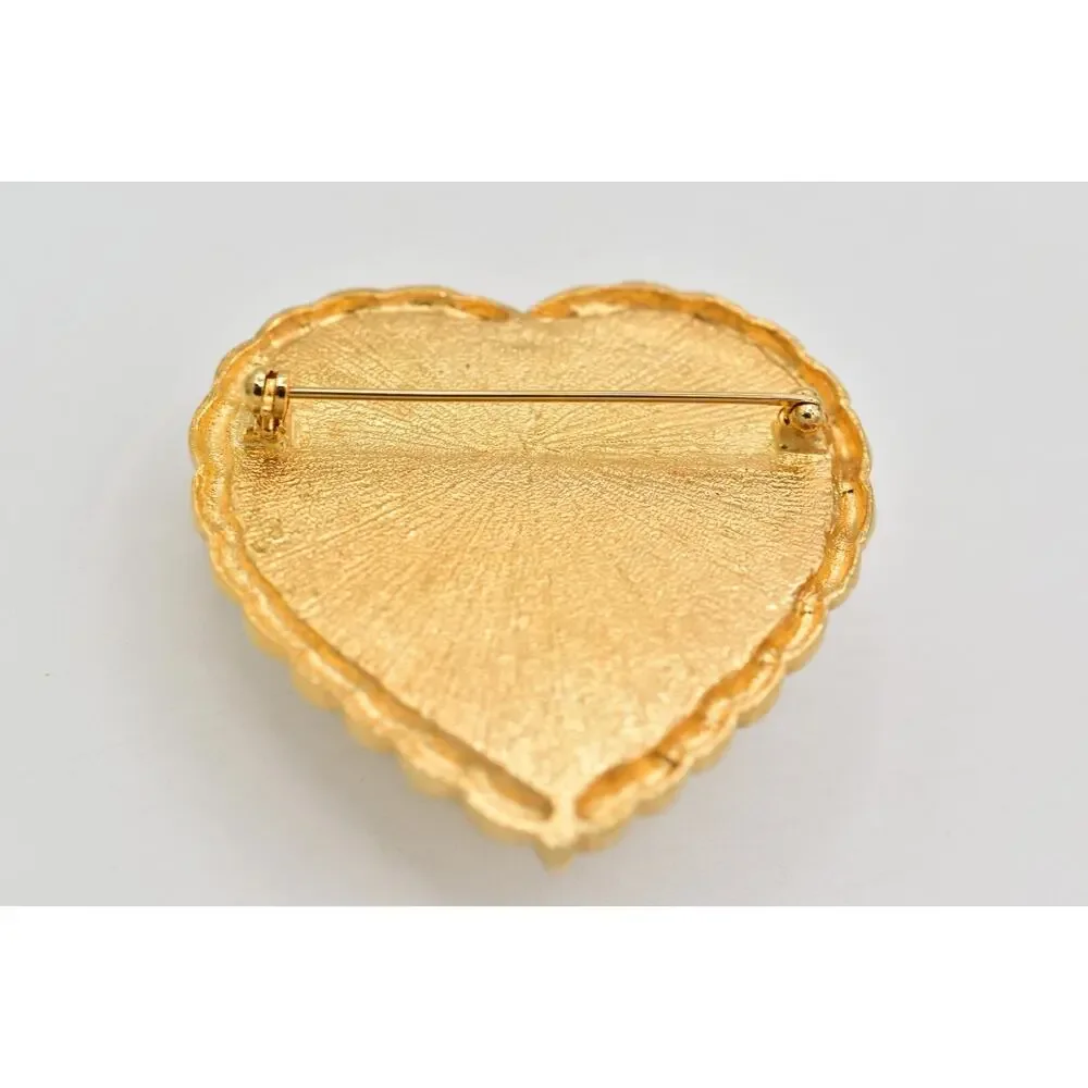 Vintage Heart Sail Boat Nautical Pin Brooch Chunky Heavy White Gold 1990s BinAL